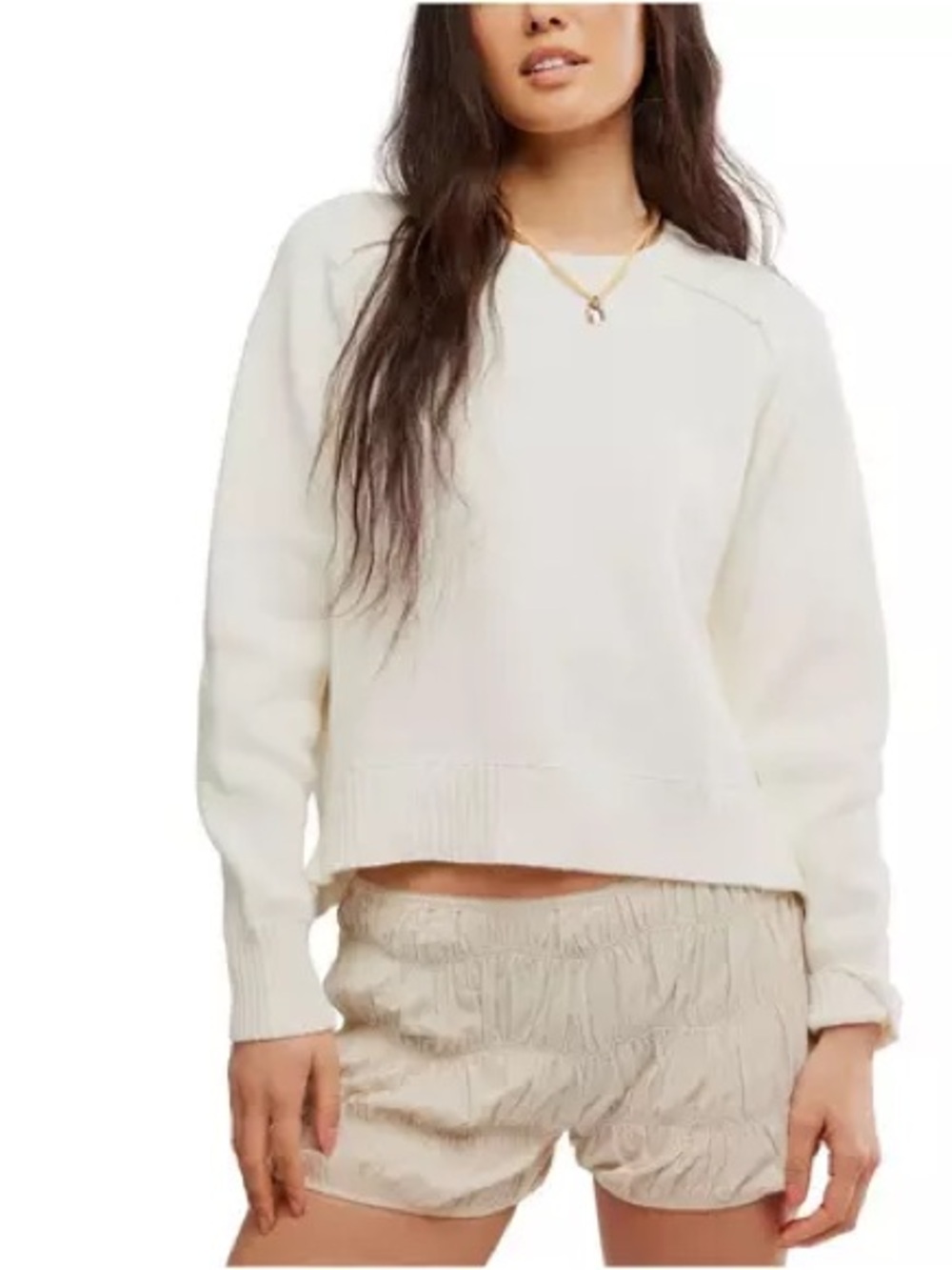 Free People // Cream Ribbed Knit Pullover - Size Small - Picture 1 of 6